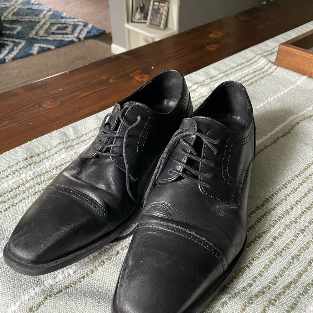 Franco Fortini Black Oxford Dress Shoes Cap Toe